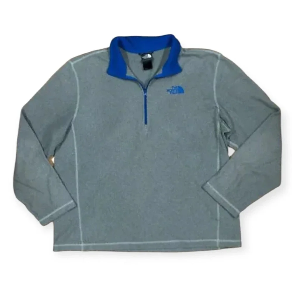 Mens THE NORTH FACE Fleece 1/4 Zip Size Large Gray And Blue Long Sleeve‎